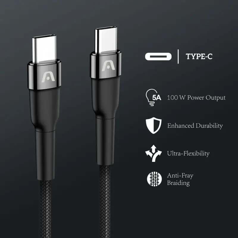 CABLE TRENZADO DE NAILON DURA SPEED DE 100W TIPO C EN AMBOS LADOS DE 3M ARGCB0050BK